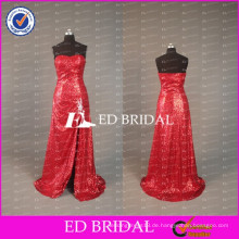 ED Braut Sexy Red Sequined Lace Schatz Neck Split Front Eine Linie Lange Prom Kleider 2017